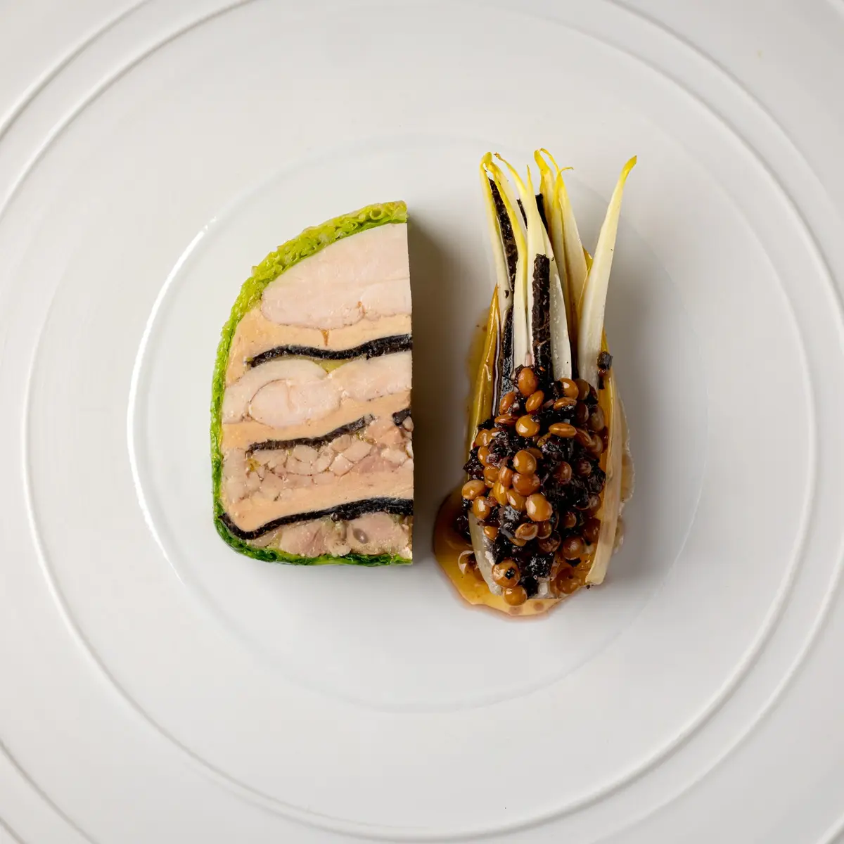 creation thumb for Marbled Bresse Chicken, Foie Gras & Black Truffle
