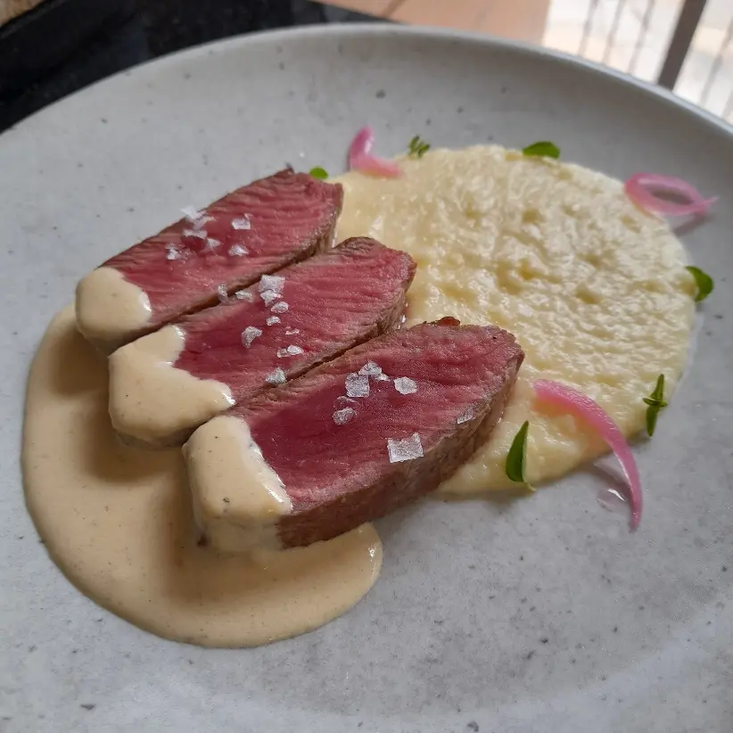 creation thumb for entrecot, cauliflower puree and mushroom sauce