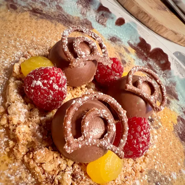creation thumb for Valrhona Chocolate, dried fruit crumble & orange-saffron gel