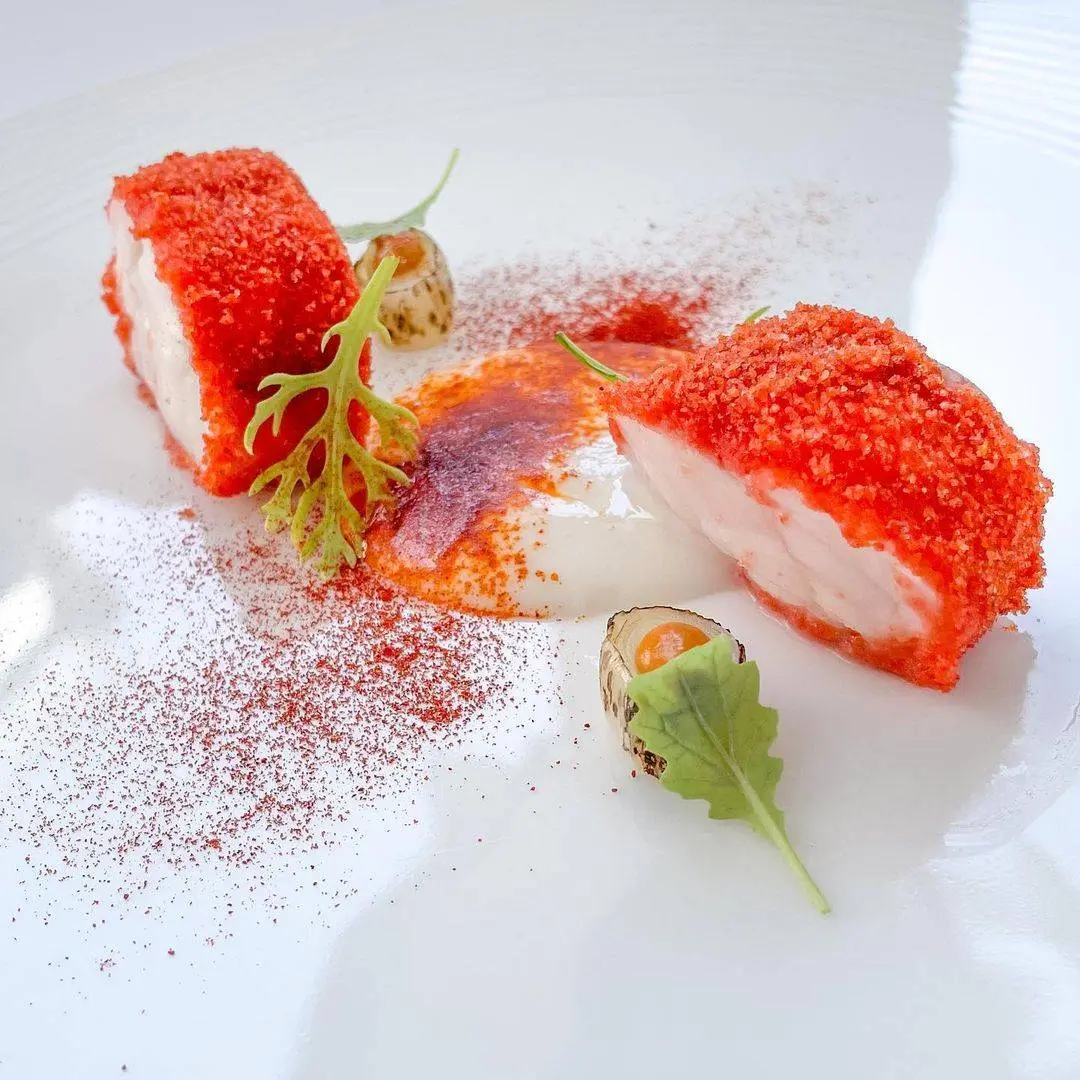 creation thumb for Angler in Romesco bread crust and seared leek
