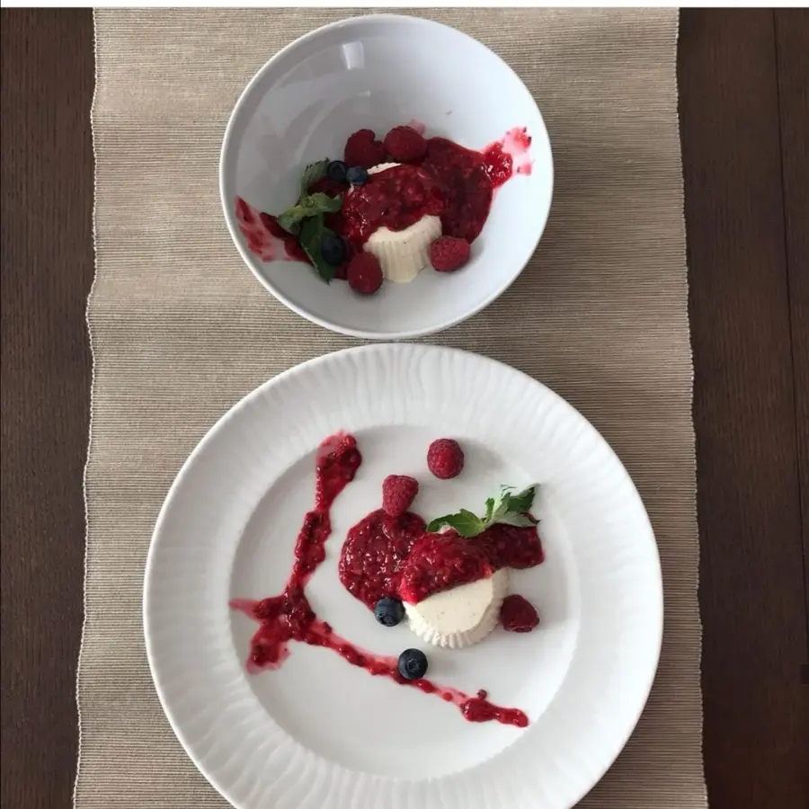 creation thumb for Pastry is a very precise science and very high art. And for that I love it. On the picture presented homemade semifredo with raspberry and mint and basil sauce🍧💯