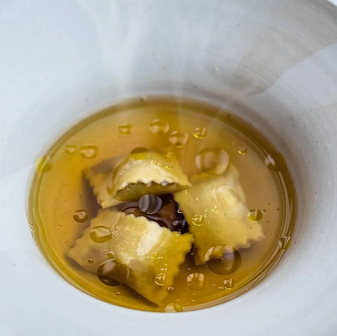 creation thumb for Agnolotti - local Chestnuts - Ham Broth