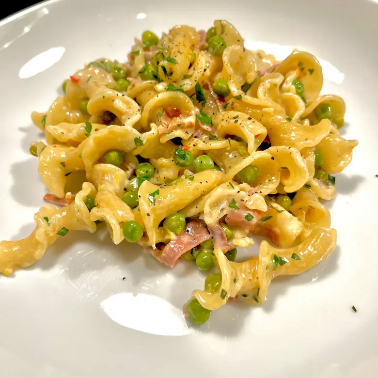 creation thumb for Campanelle with Prosciutto & Peas