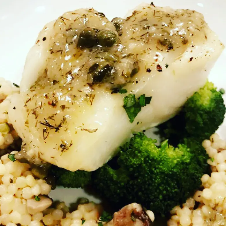 creation thumb for Chilean Sea Bass w/ Lemon Dill Caper Sauce, Herbed Couscous