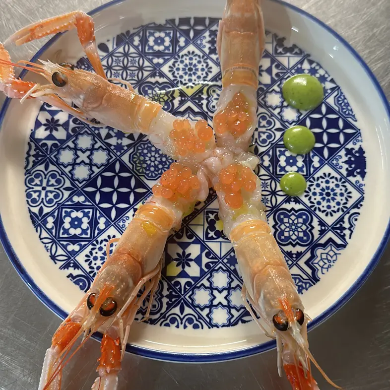creation thumb for Scampi, tomato water, basil