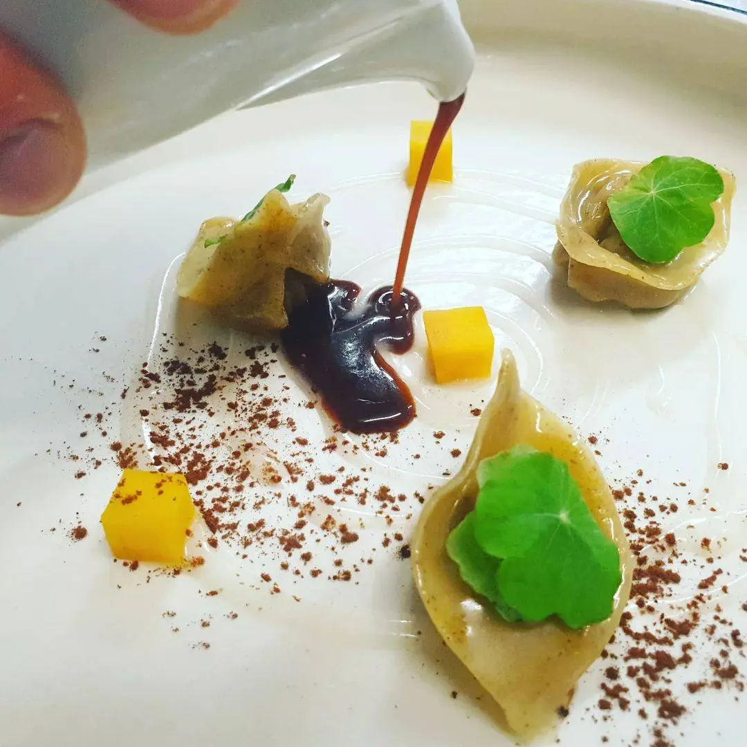 creation thumb for Oxtail ravioli, provolone cheese, carrots, chocolate