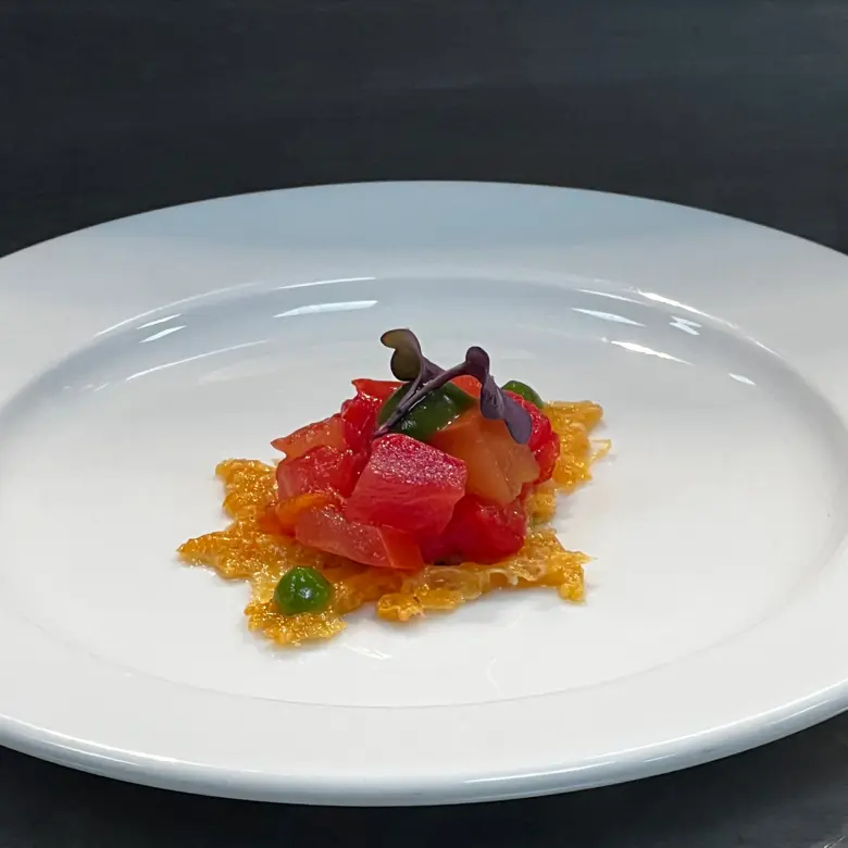 creation thumb for Pickled tomato on Parmesan crisp