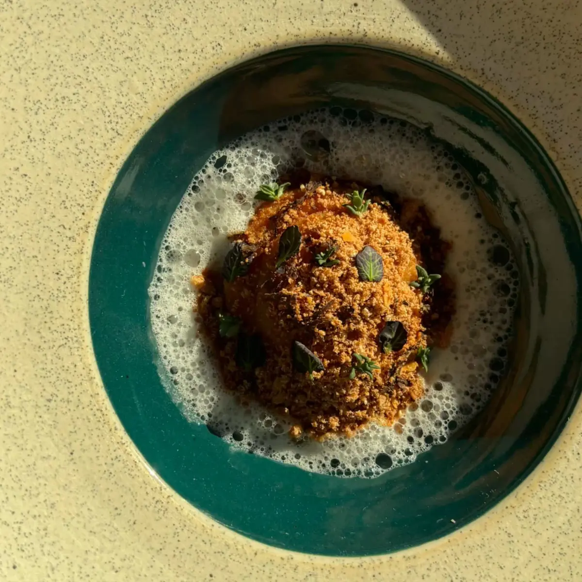 creation thumb for Bread-Waste Egg Yolk Raviolo with Truffle & Chicken Skin