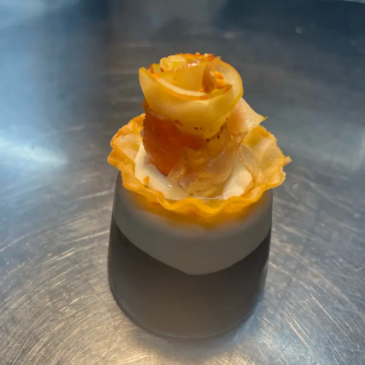 creation thumb for Pork lardo rose with apple, horse raddish cream