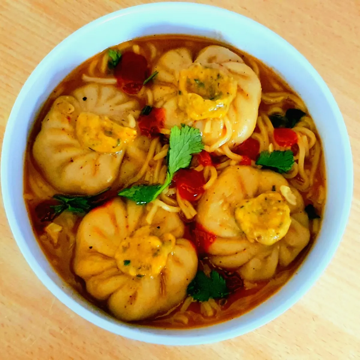 creation thumb for Chicken momo with spice noodles 🍜🍜🍜