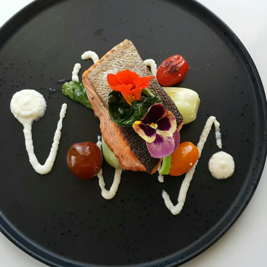 creation thumb for Salmon fillet, bok choy, cherry tomato with cauliflower puree