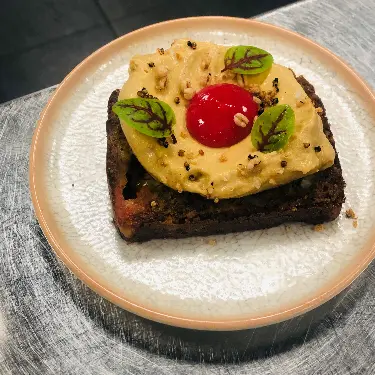 creation thumb for Rabbit pate with beet bread and dogwood gel