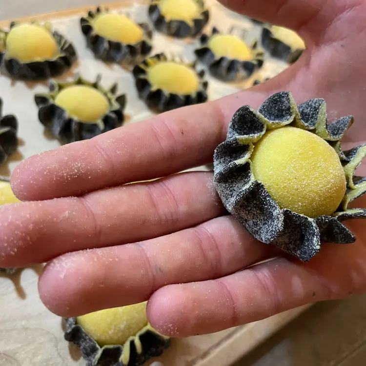 creation thumb for Tow colour pasta dough stuffed with ricotta and pecorino