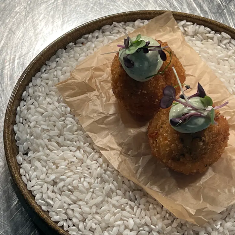 creation thumb for Eggplant and Mozzarella arancini, tarragon aioli