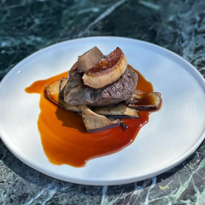 creation thumb for Beef fillet with king oyster,foie,gras sweet eggplant,demi