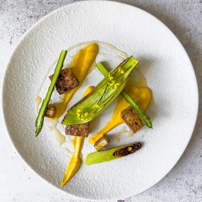 creation thumb for Garlic Tofu & Smoked Corn Purée