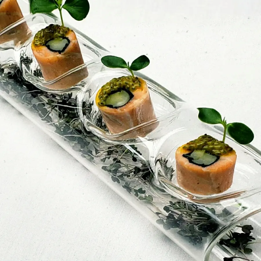 creation thumb for Poached salmon with asparagus, saffron basil seeds